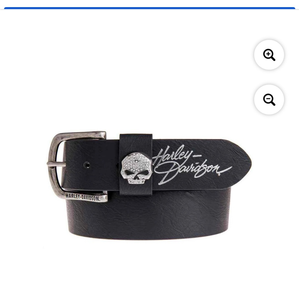 Harley‑Davidson Rock CandyBlack Leather Belt with Silver Rhinestone Skull Accent - Picture 4 of 4
